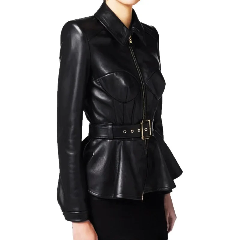 Zipper Belt Lapel Long-sleeve Coat — image 2