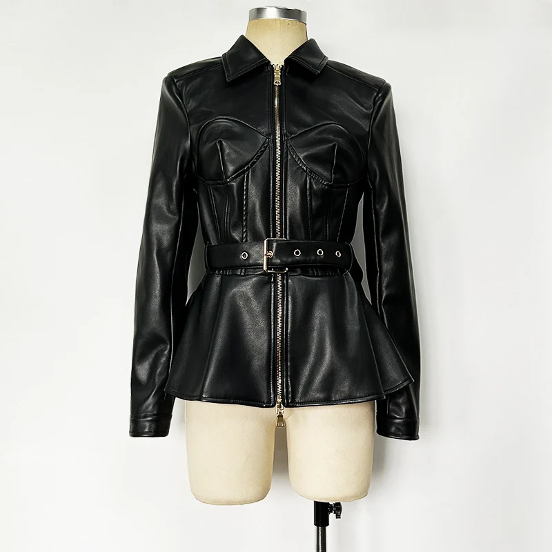 Zipper Belt Lapel Long-sleeve Coat — image 3